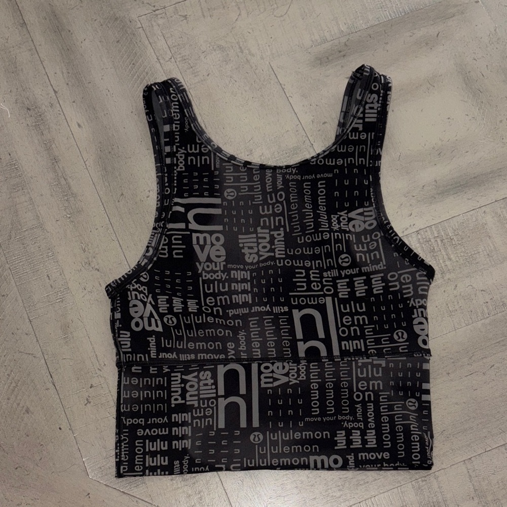 lululemon Black & Gray Logo-Print Cropped Sports Bra